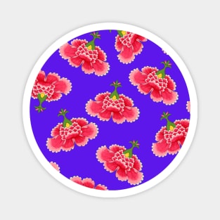 Chinese Vintage Pink and Red Flowers with Bright Purple - Hong Kong Traditional Floral Pattern Magnet